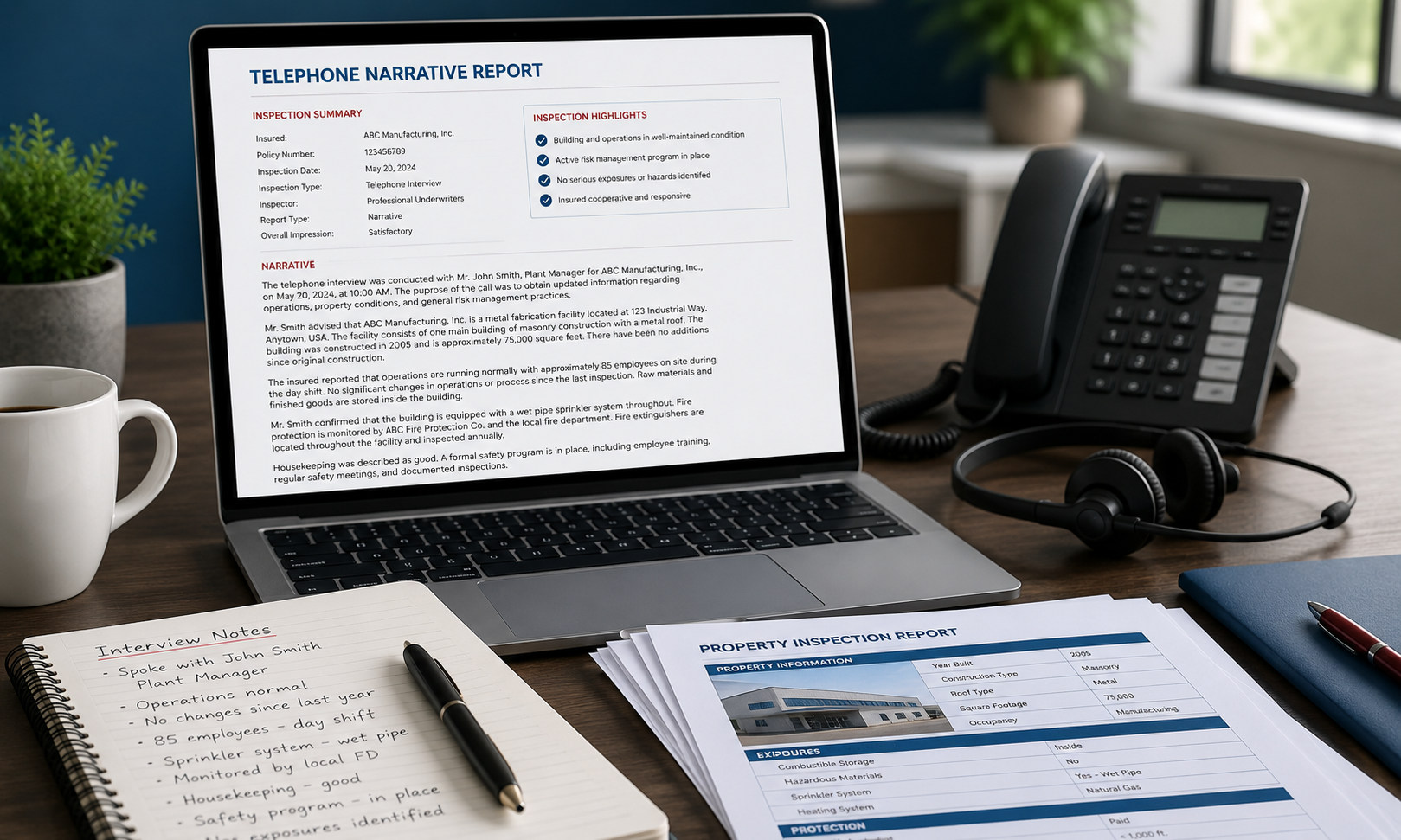 Telephone inspection narrative report placeholder